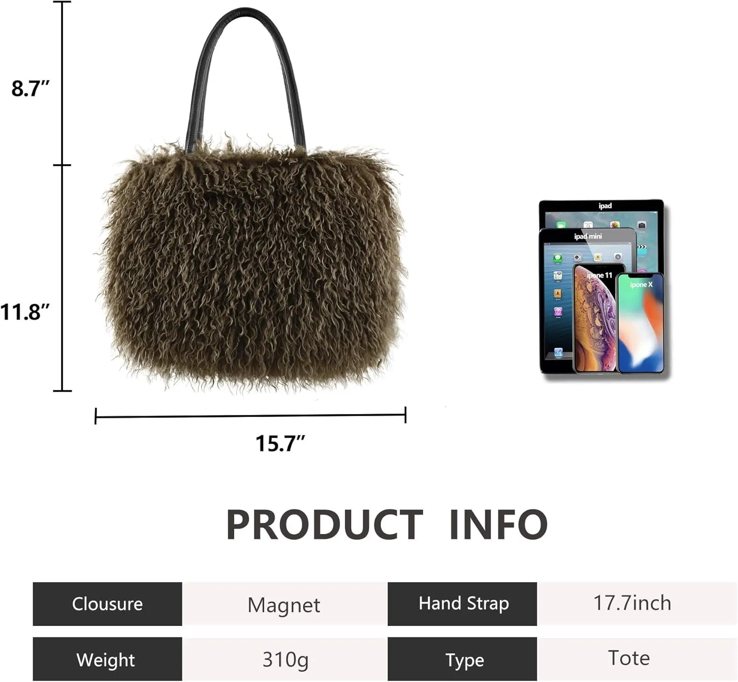 Women's Fuzzy Tote Bag Curly Handbag Furry Shoulder Bag Large Top Handle Purses Winter