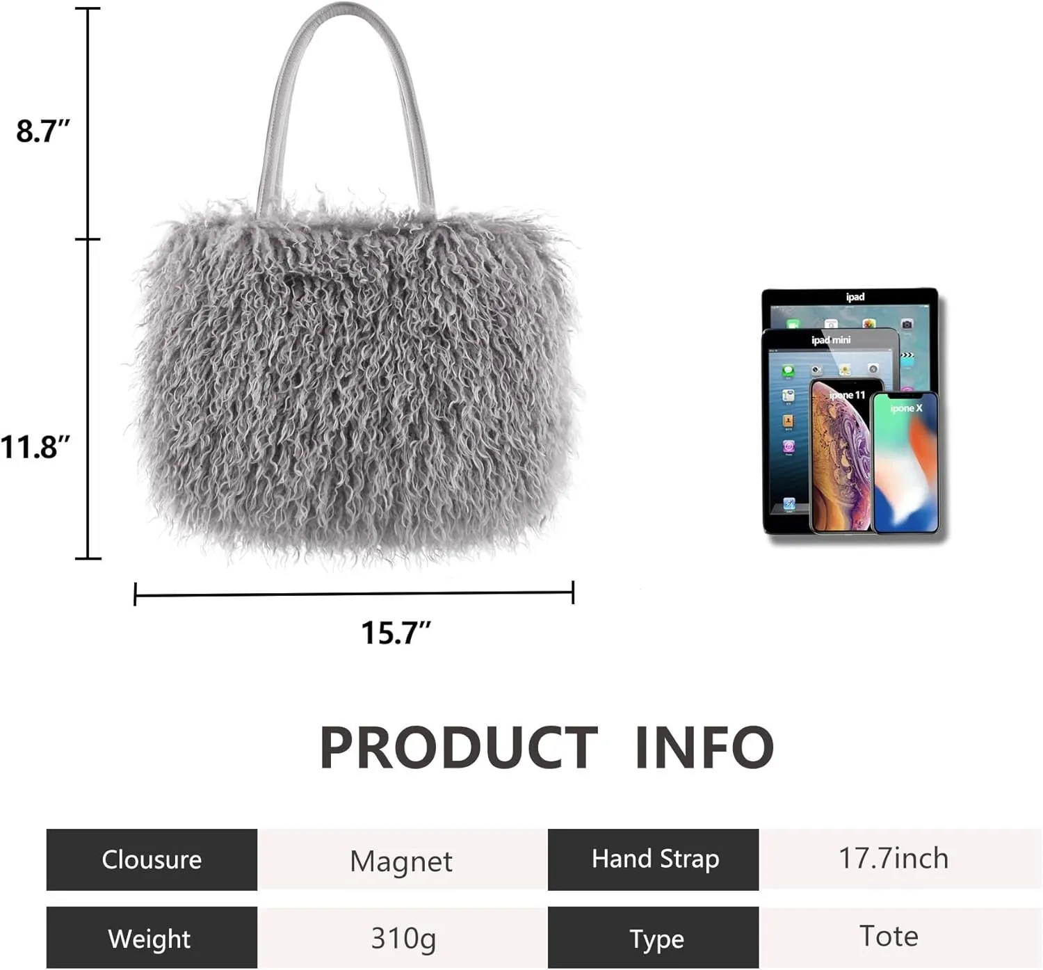 Women's Fuzzy Tote Bag Curly Handbag Furry Shoulder Bag Large Top Handle Purses Winter