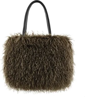 Women's Fuzzy Tote Bag Curly Handbag Furry Shoulder Bag Large Top Handle Purses Winter