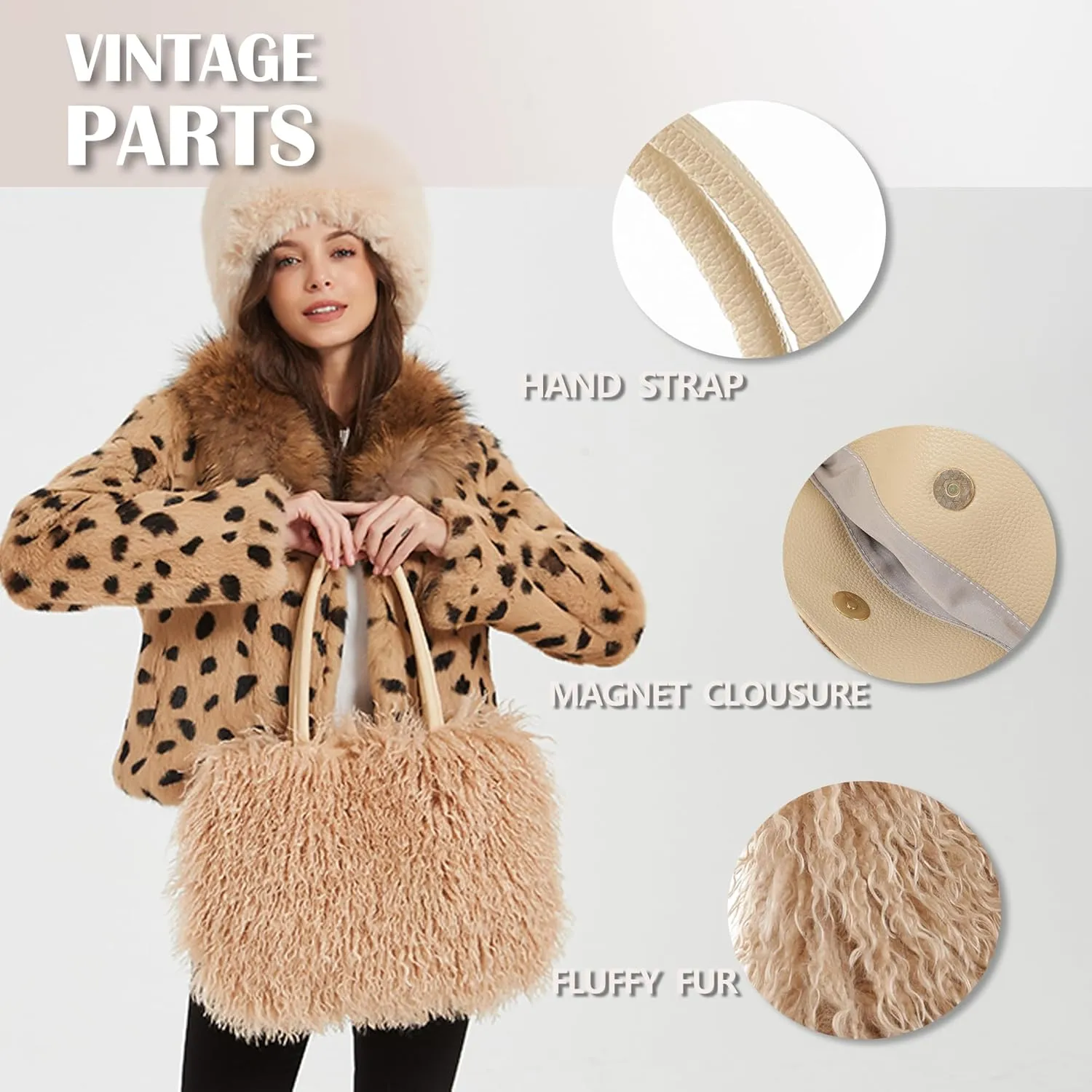 Women's Fuzzy Tote Bag Curly Handbag Furry Shoulder Bag Large Top Handle Purses Winter