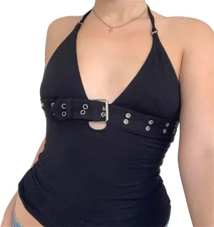 Women's Gothic Crop Top Spaghetti Strap Camisole Mall Goth Grunge Punk Fairy Cami Corset Top Backless Vest