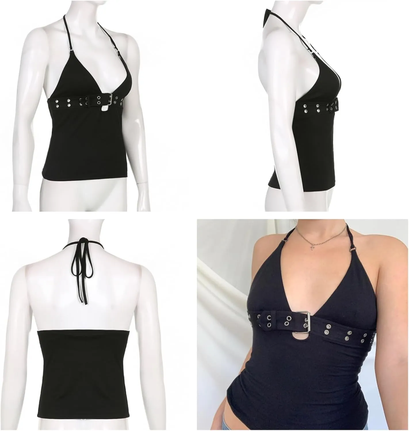 Women's Gothic Crop Top Spaghetti Strap Camisole Mall Goth Grunge Punk Fairy Cami Corset Top Backless Vest