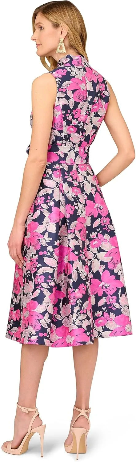 Women's Jacquard Midi V-Neck Dress