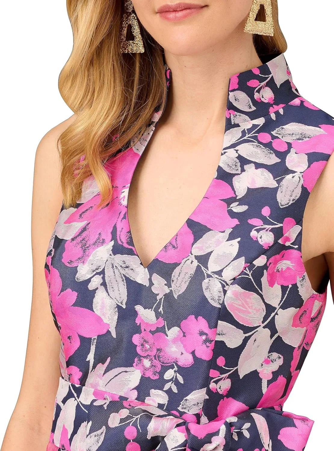 Women's Jacquard Midi V-Neck Dress