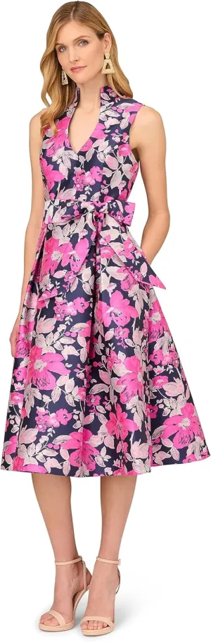 Women's Jacquard Midi V-Neck Dress