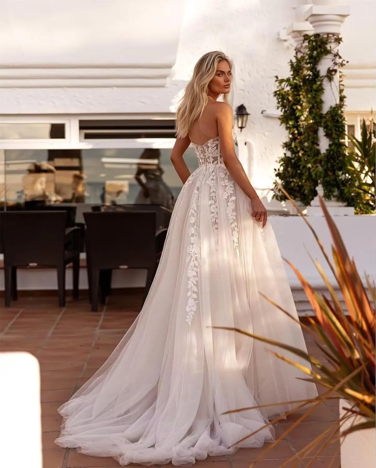 Women's Lace Wedding Dresses for Bride 2025 Long Sleeve Satin Mermaid Chiffon Bridal Gown with Slit