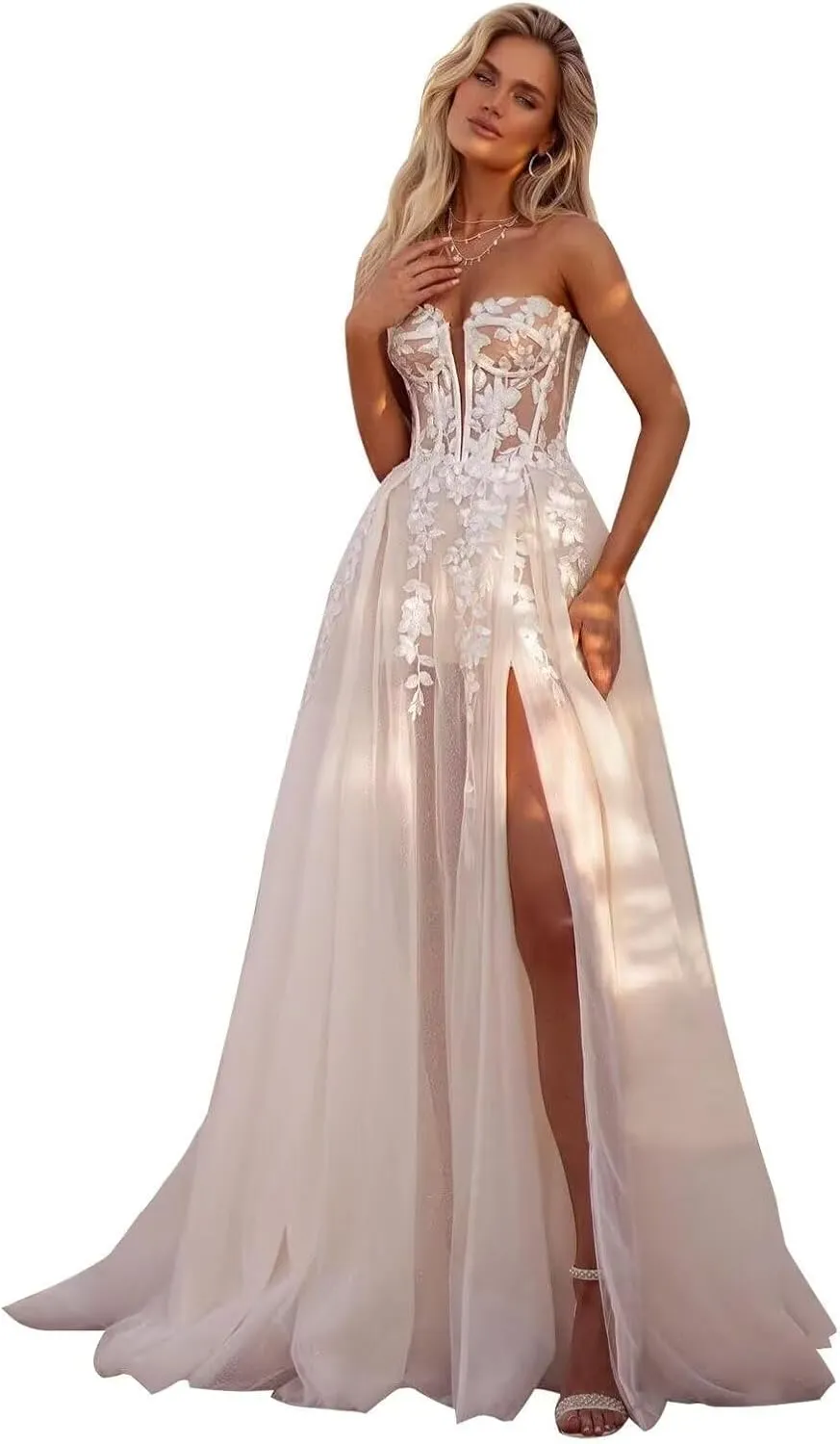 Women's Lace Wedding Dresses for Bride 2025 Long Sleeve Satin Mermaid Chiffon Bridal Gown with Slit