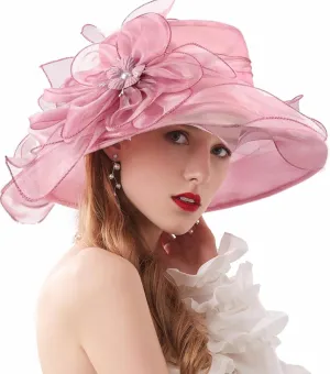 Women’s Organza Church Tea Party Wedding Fascinator Hat UV-Anti Wide Brim Sun Hats