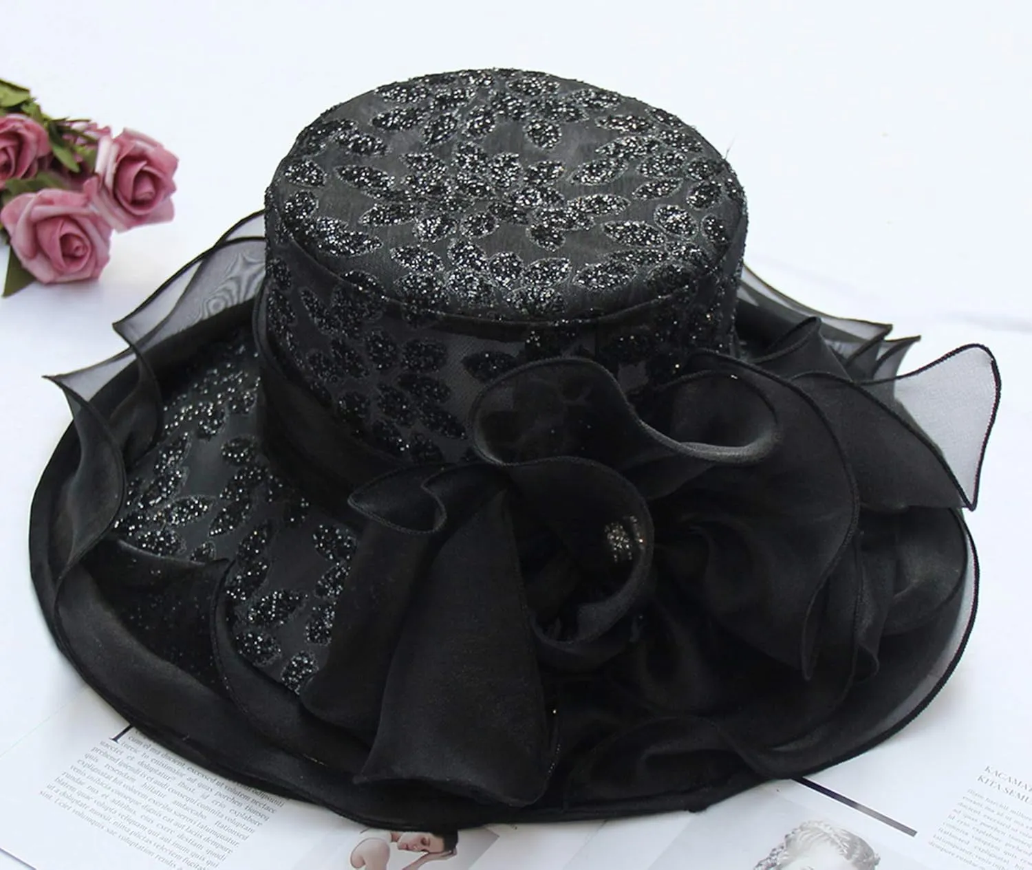 Women’s Organza Church Tea Party Wedding Fascinator Hat UV-Anti Wide Brim Sun Hats