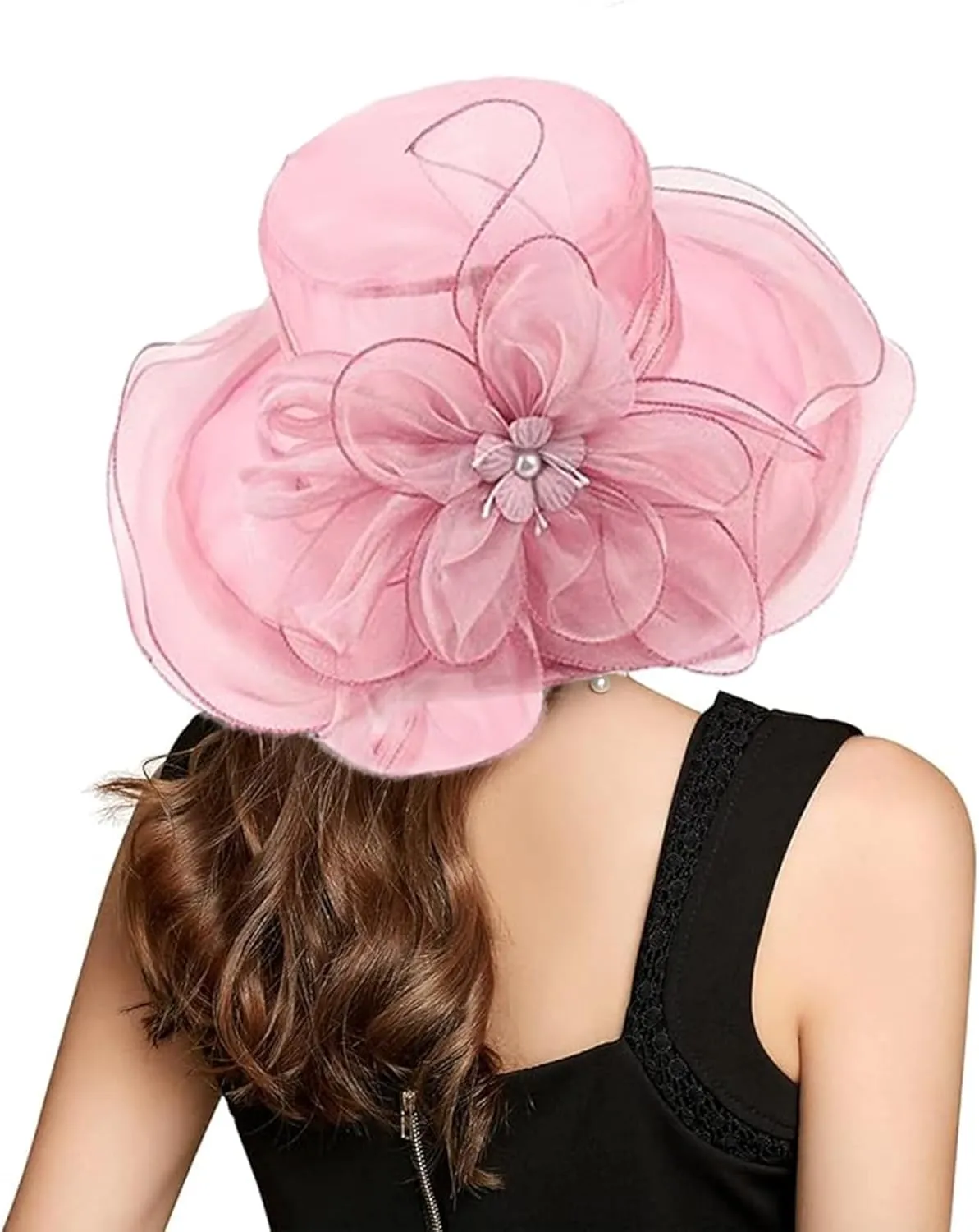Women’s Organza Church Tea Party Wedding Fascinator Hat UV-Anti Wide Brim Sun Hats