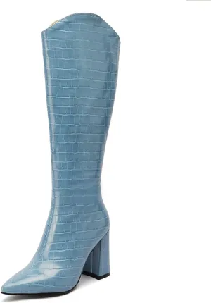 Women's Pointed Toe Chunky Heels Knee High Boots