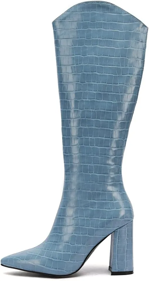 Women's Pointed Toe Chunky Heels Knee High Boots