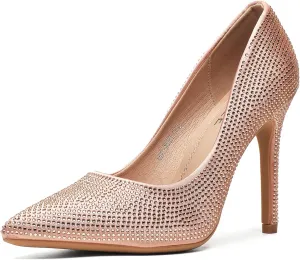 Women's Pumps, Closed Toe Pointed Stiletto High Heel Sparkly Prom Shoes with Glitter Rhinestone, Wedding Heels for Bride Shoes
