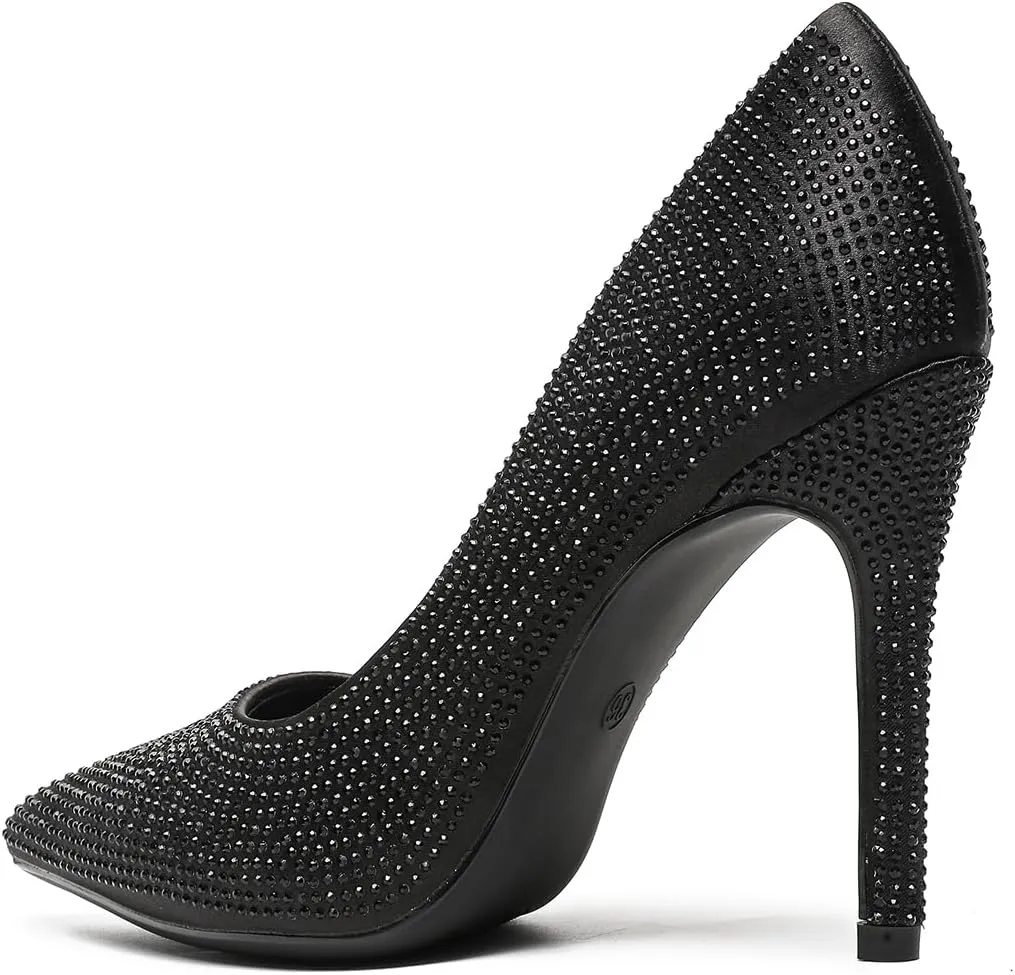 Women's Pumps, Closed Toe Pointed Stiletto High Heel Sparkly Prom Shoes with Glitter Rhinestone, Wedding Heels for Bride Shoes