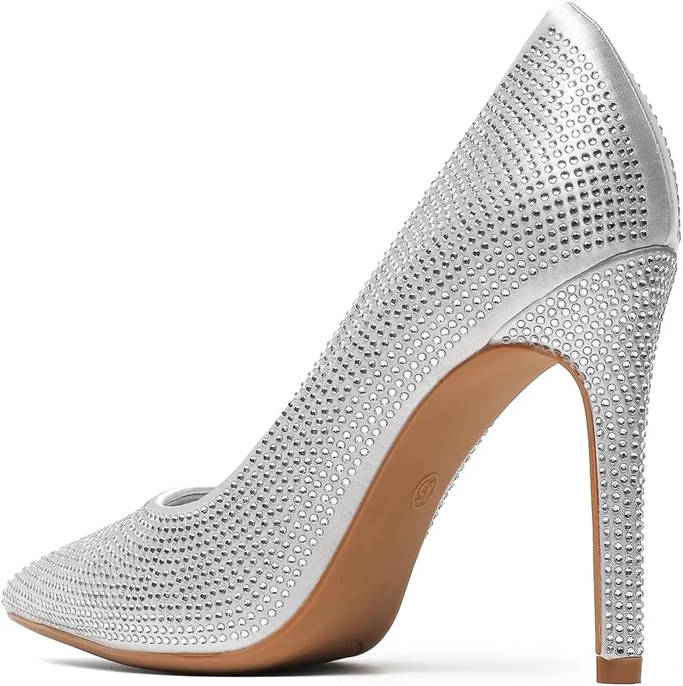 Women's Pumps, Closed Toe Pointed Stiletto High Heel Sparkly Prom Shoes with Glitter Rhinestone, Wedding Heels for Bride Shoes
