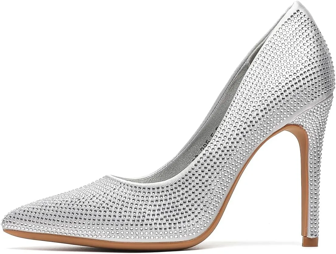 Women's Pumps, Closed Toe Pointed Stiletto High Heel Sparkly Prom Shoes with Glitter Rhinestone, Wedding Heels for Bride Shoes