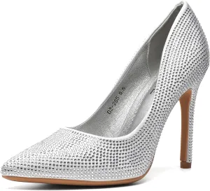 Women's Pumps, Closed Toe Pointed Stiletto High Heel Sparkly Prom Shoes with Glitter Rhinestone, Wedding Heels for Bride Shoes