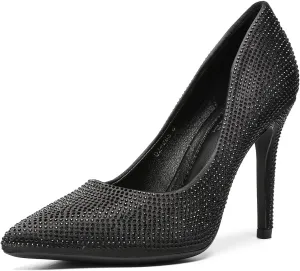 Women's Pumps, Closed Toe Pointed Stiletto High Heel Sparkly Prom Shoes with Glitter Rhinestone, Wedding Heels for Bride Shoes