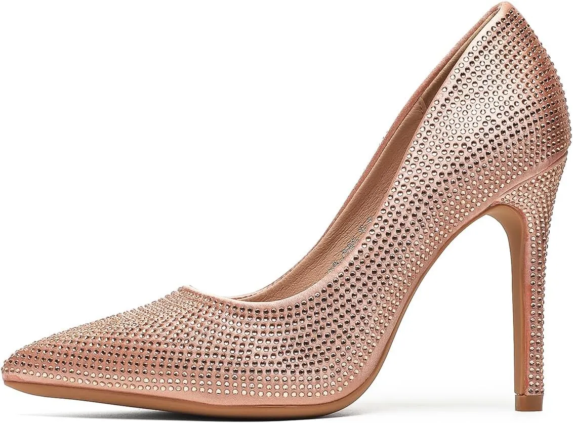 Women's Pumps, Closed Toe Pointed Stiletto High Heel Sparkly Prom Shoes with Glitter Rhinestone, Wedding Heels for Bride Shoes