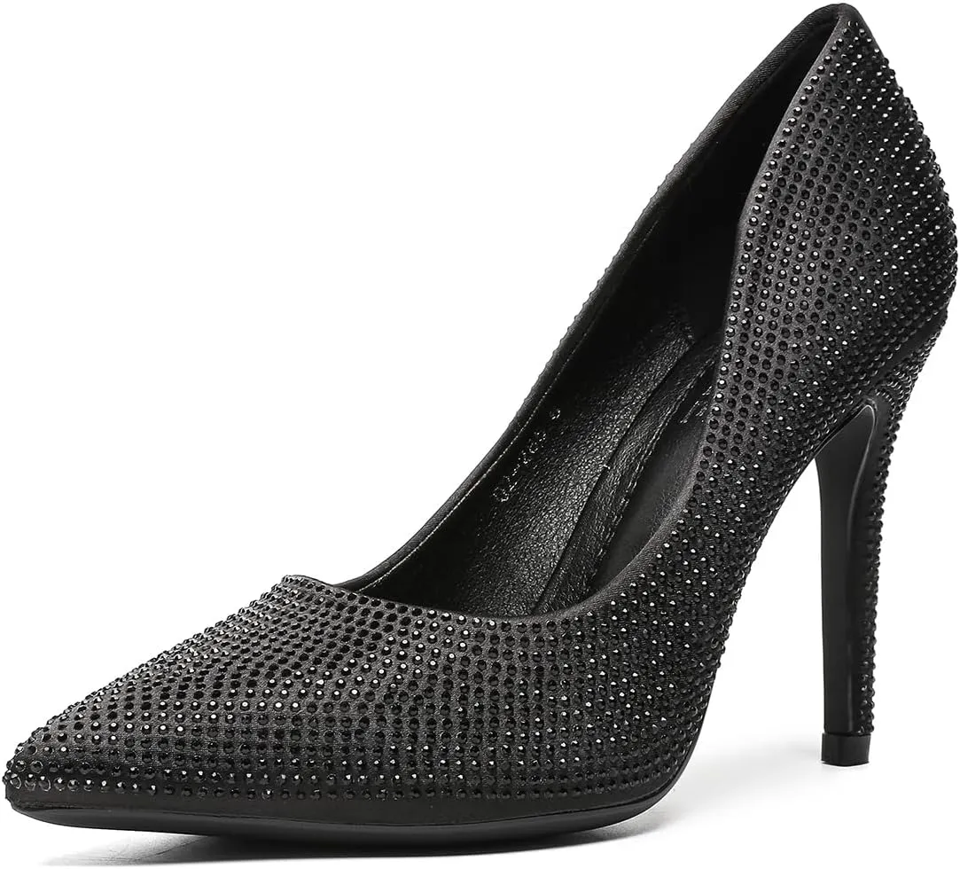 Women's Pumps, Closed Toe Pointed Stiletto High Heel Sparkly Prom Shoes with Glitter Rhinestone, Wedding Heels for Bride Shoes