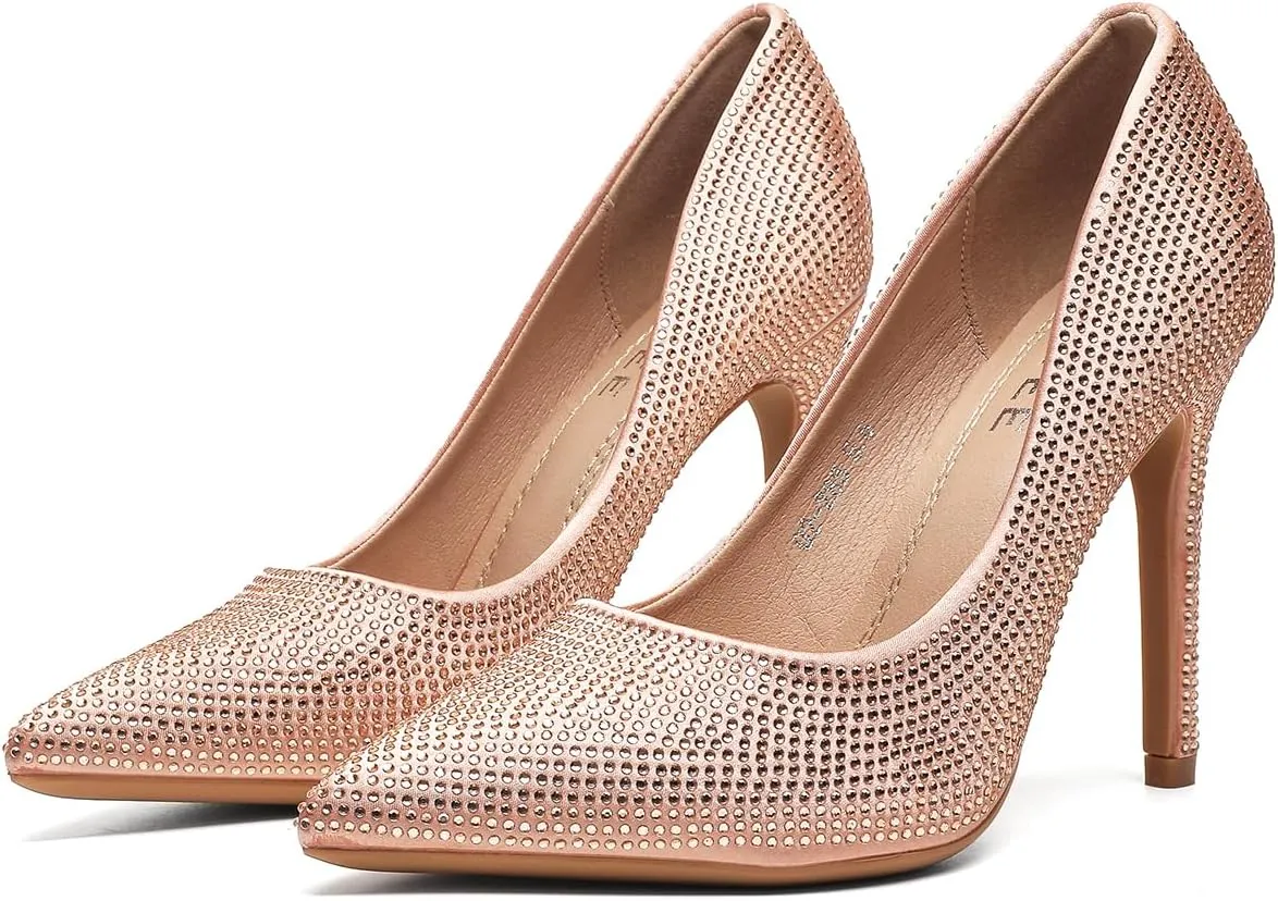 Women's Pumps, Closed Toe Pointed Stiletto High Heel Sparkly Prom Shoes with Glitter Rhinestone, Wedding Heels for Bride Shoes