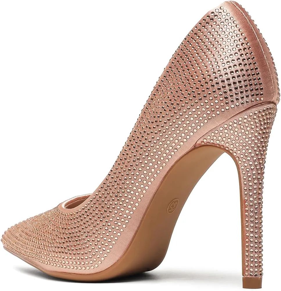Women's Pumps, Closed Toe Pointed Stiletto High Heel Sparkly Prom Shoes with Glitter Rhinestone, Wedding Heels for Bride Shoes