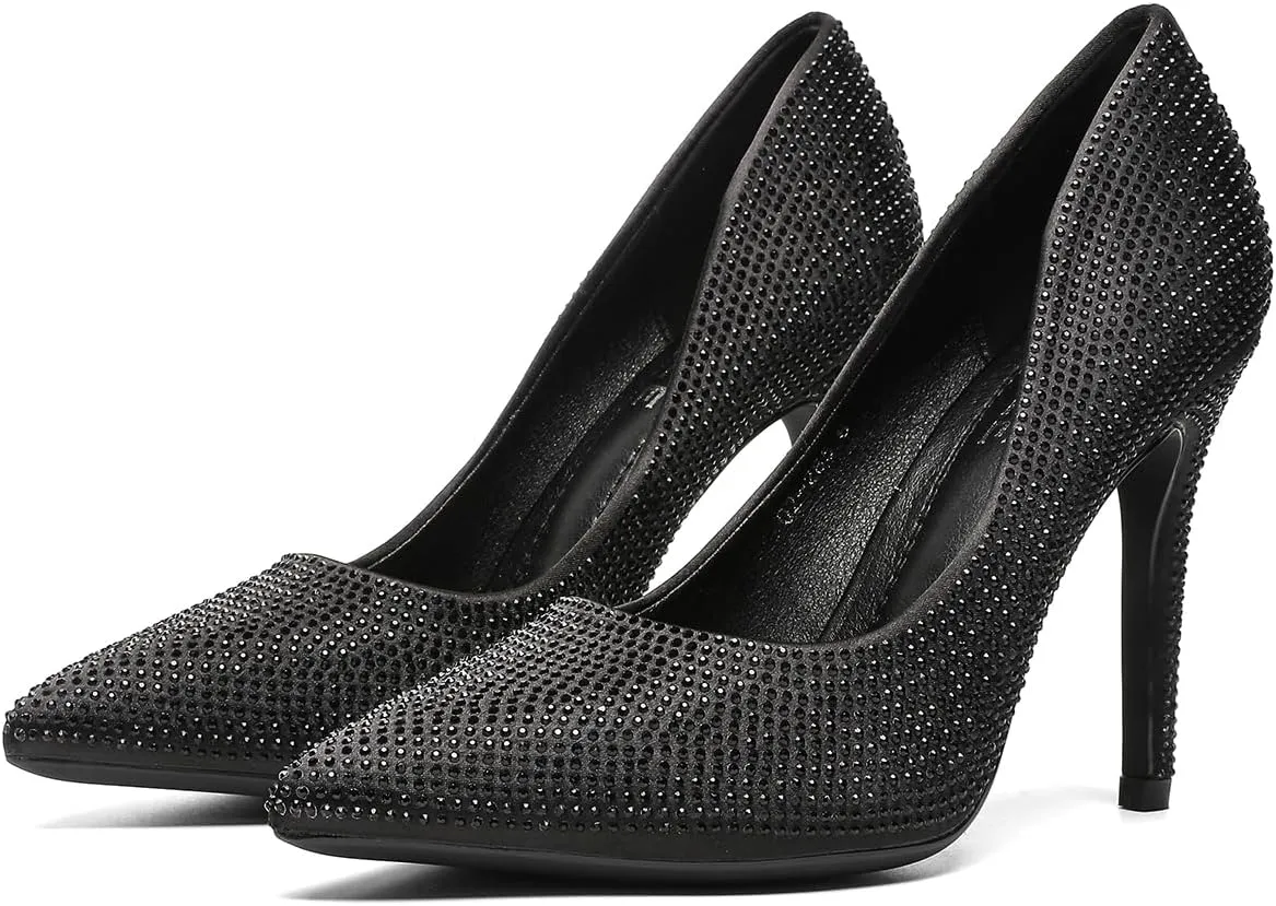 Women's Pumps, Closed Toe Pointed Stiletto High Heel Sparkly Prom Shoes with Glitter Rhinestone, Wedding Heels for Bride Shoes