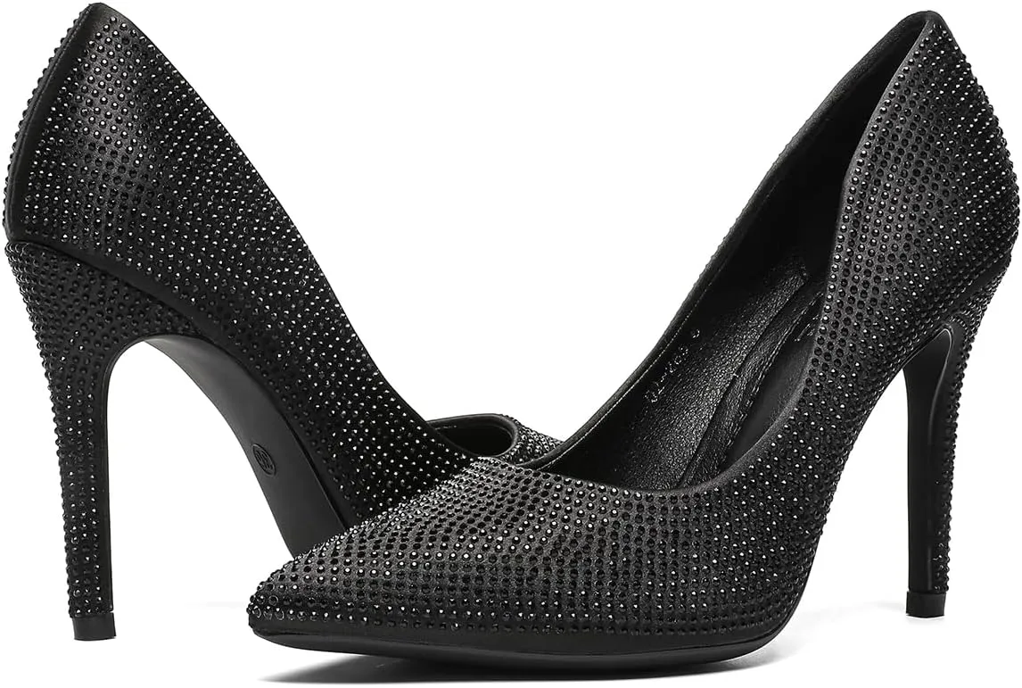 Women's Pumps, Closed Toe Pointed Stiletto High Heel Sparkly Prom Shoes with Glitter Rhinestone, Wedding Heels for Bride Shoes