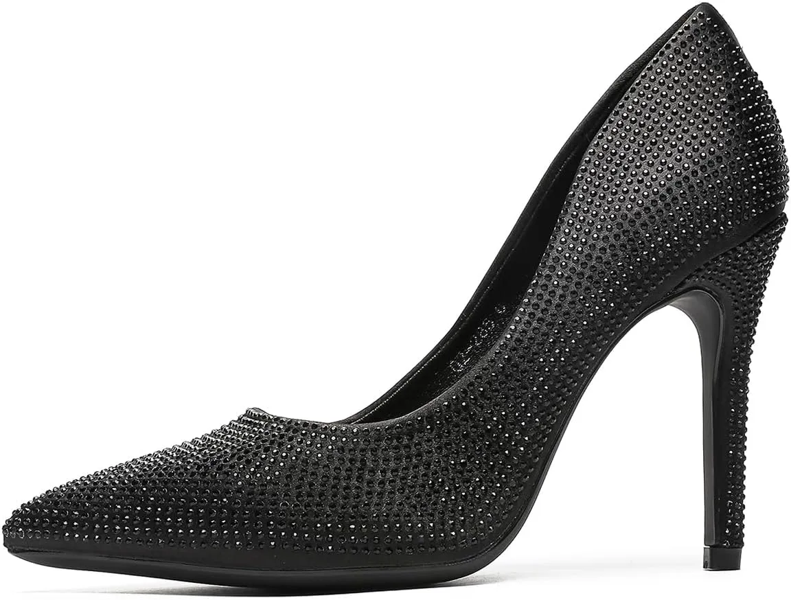 Women's Pumps, Closed Toe Pointed Stiletto High Heel Sparkly Prom Shoes with Glitter Rhinestone, Wedding Heels for Bride Shoes