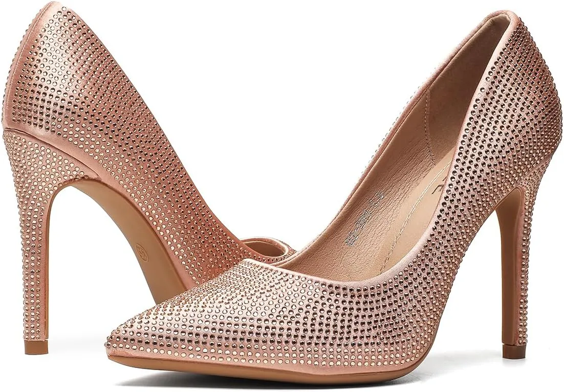 Women's Pumps, Closed Toe Pointed Stiletto High Heel Sparkly Prom Shoes with Glitter Rhinestone, Wedding Heels for Bride Shoes