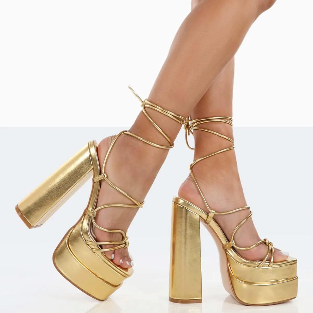 Womens Roman Platform Heels Lace-up Gladiator Summer Sandals Dress Sandals