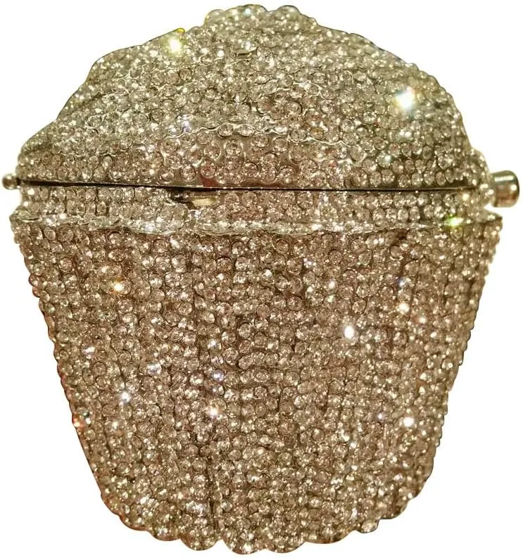 Women's Shoulder Handbags Crystal Cupcake Purse Evening Bag Luxury Purses and Handbags Cupcake Plush Purse Gold
