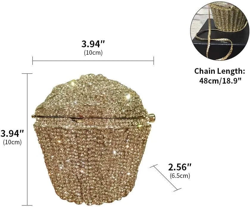 Women's Shoulder Handbags Crystal Cupcake Purse Evening Bag Luxury Purses and Handbags Cupcake Plush Purse Gold