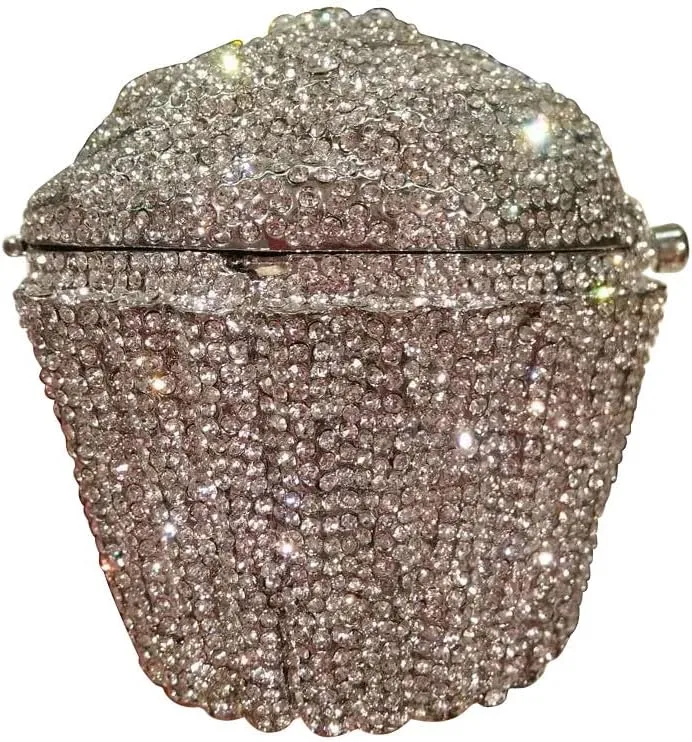 Women's Shoulder Handbags Crystal Cupcake Purse Evening Bag Luxury Purses and Handbags Cupcake Plush Purse Silver