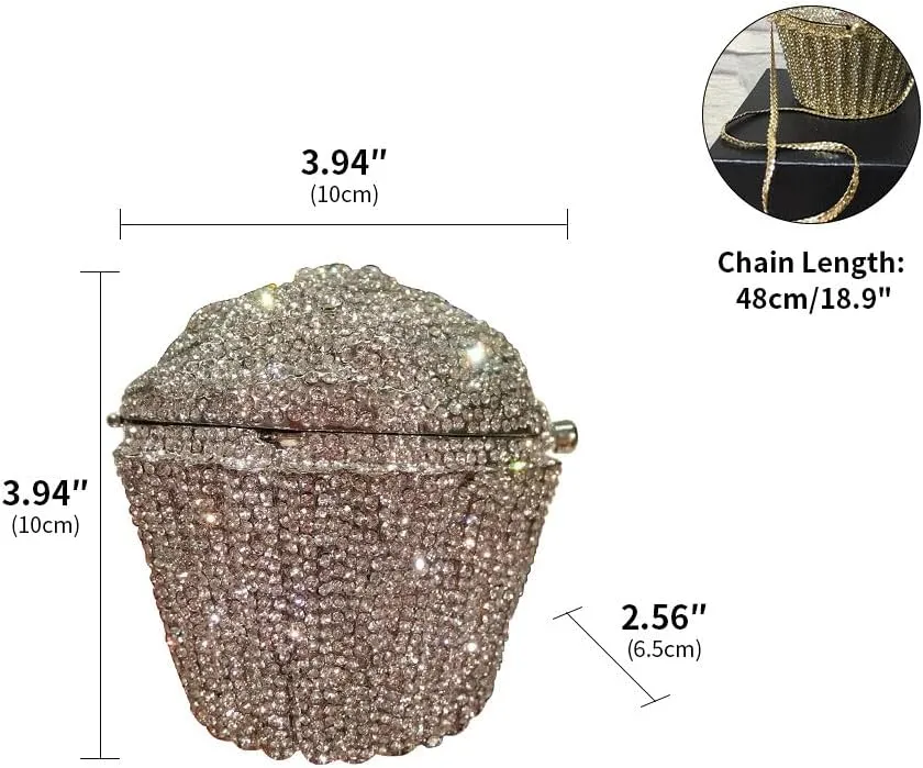 Women's Shoulder Handbags Crystal Cupcake Purse Evening Bag Luxury Purses and Handbags Cupcake Plush Purse Silver