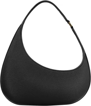 Women's Small Black Leather Shoulder Bag - Trendy & Lightweight Handbag for Women,Stylish Crescent Purse