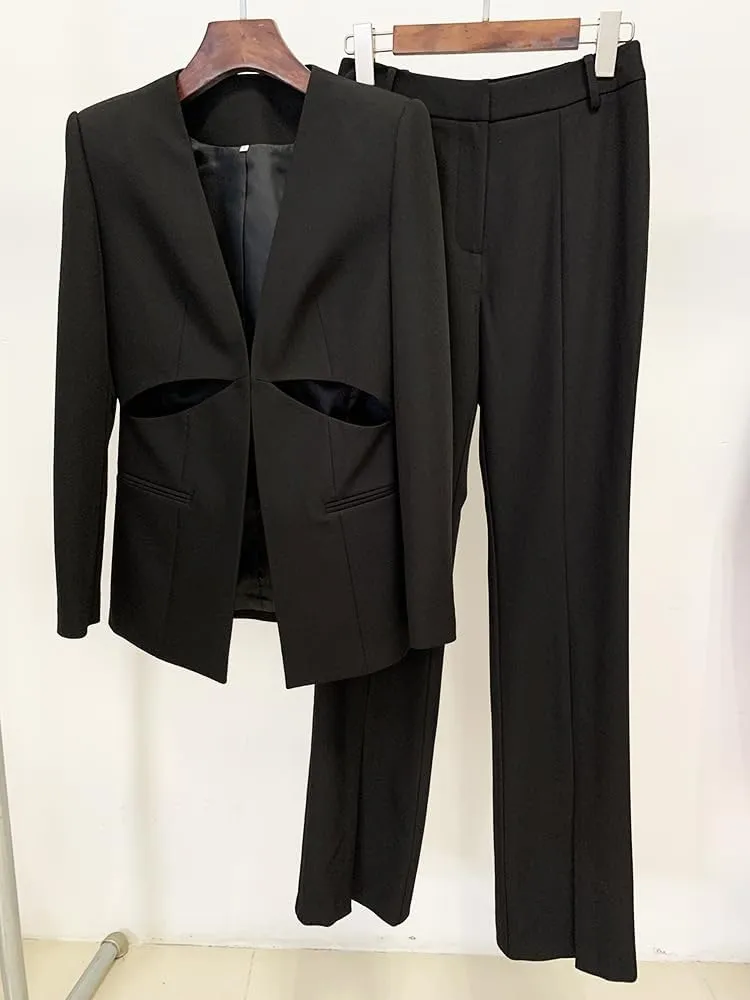 Women's Suit Professional Collarless Jacket Pants 2-Piece Set Business Formal Tuxedos
