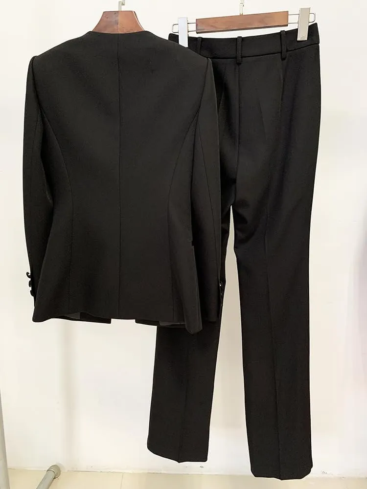 Women's Suit Professional Collarless Jacket Pants 2-Piece Set Business Formal Tuxedos