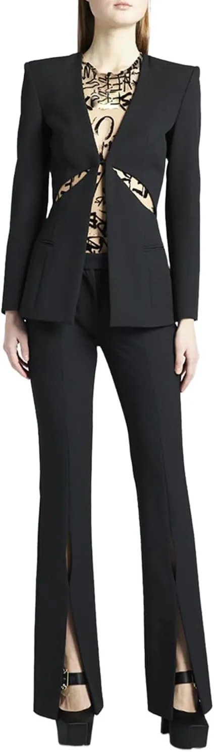 Women's Suit Professional Collarless Jacket Pants 2-Piece Set Business Formal Tuxedos