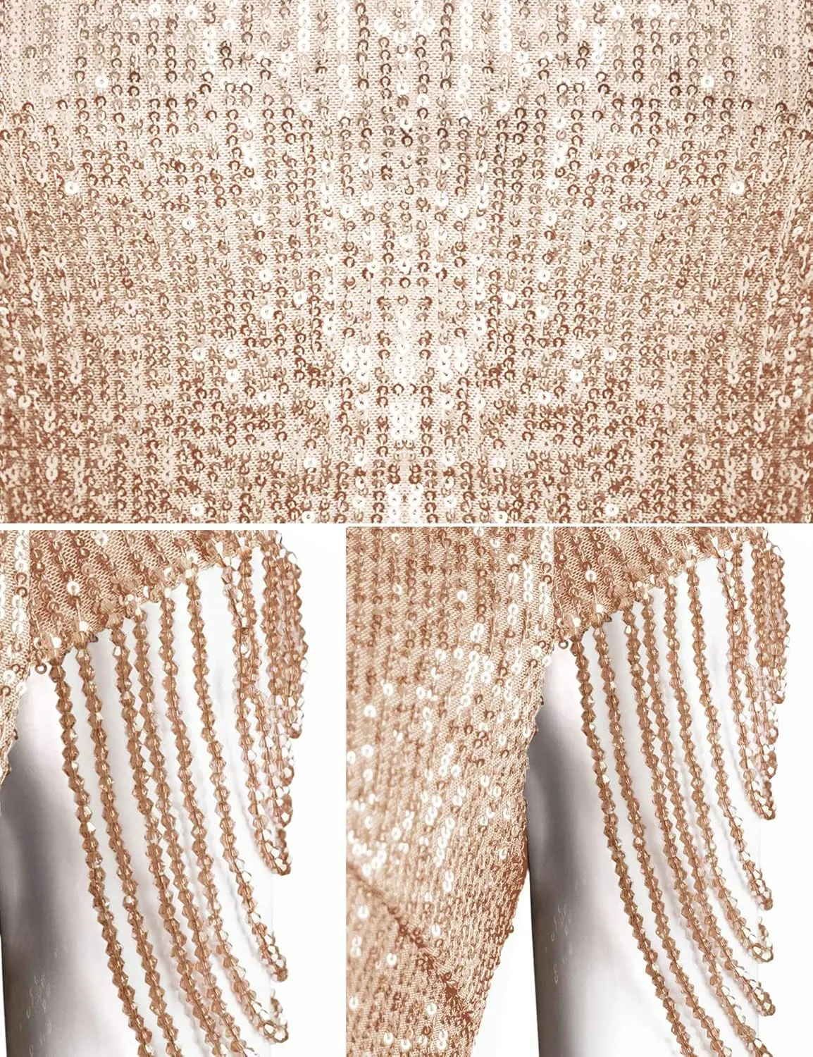 Women's V Neck Sequin Formal Evening Dress Tassel Bead Sleeve Mermaid Long Gown 1920S Party Maxi Military Dress