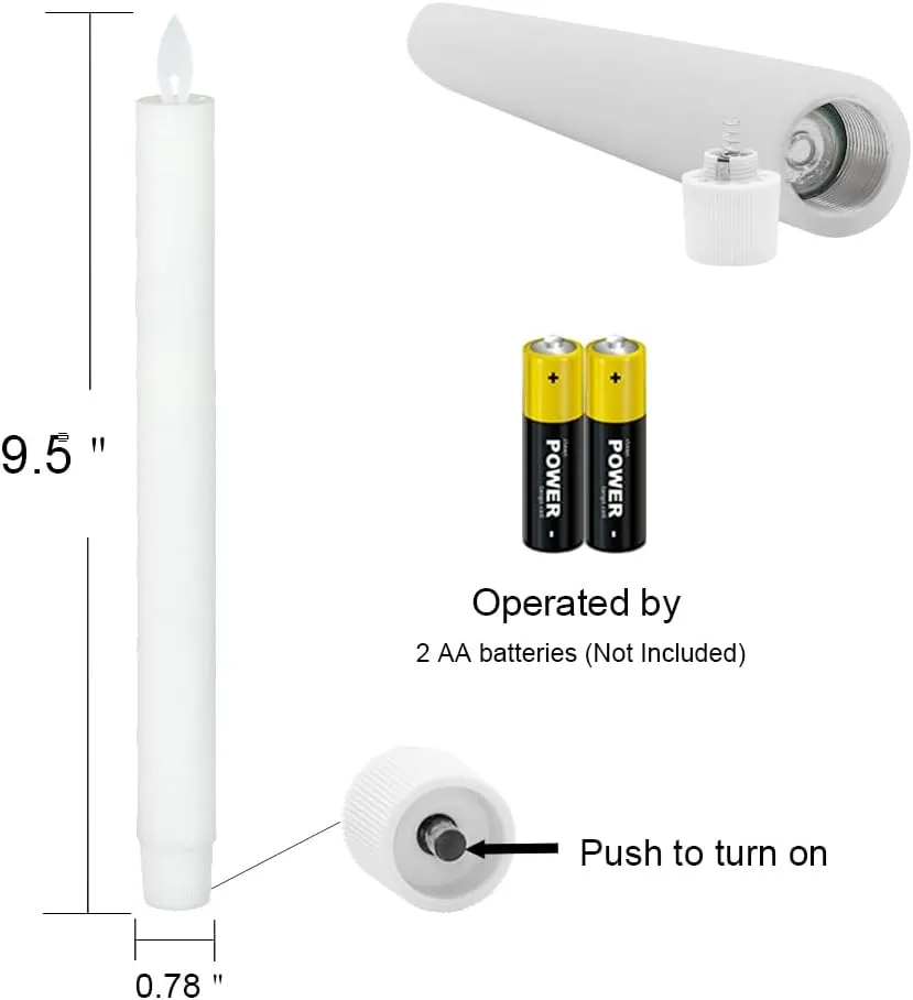 Wondise Flameless Taper Candles with Remote, Battery Operated LED Real Wax White Candles, for Holiday Home Decoration, Set of 4(D0.78 x H9.5 Inch)