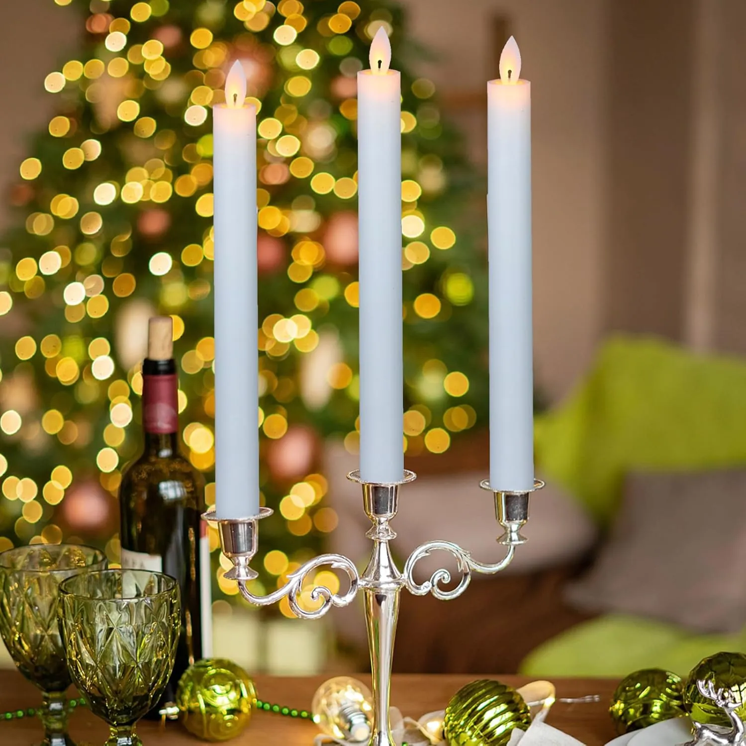 Wondise Flameless Taper Candles with Remote, Battery Operated LED Real Wax White Candles, for Holiday Home Decoration, Set of 4(D0.78 x H9.5 Inch)