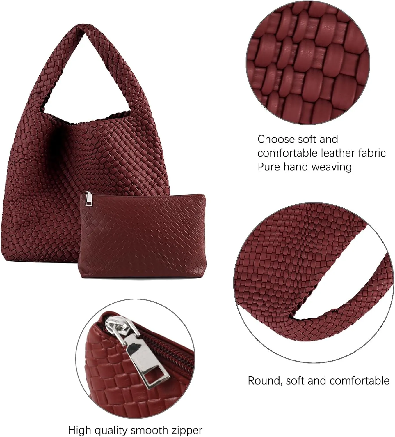 Woven Tote Bag For Women,Vegan Leather Hand Woven Handbags And Purse,Shoulder Bag Top-Handle Bag All-Match Underarm Bag