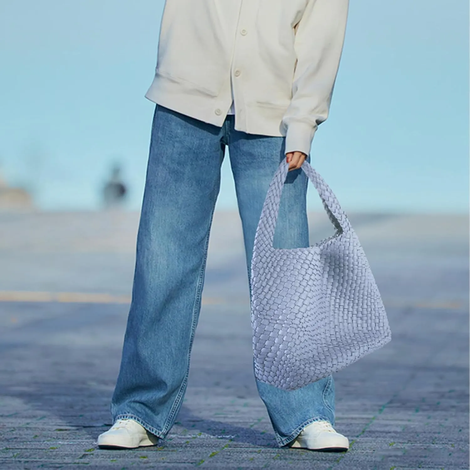 Woven Tote Bag For Women,Vegan Leather Hand Woven Handbags And Purse,Shoulder Bag Top-Handle Bag All-Match Underarm Bag