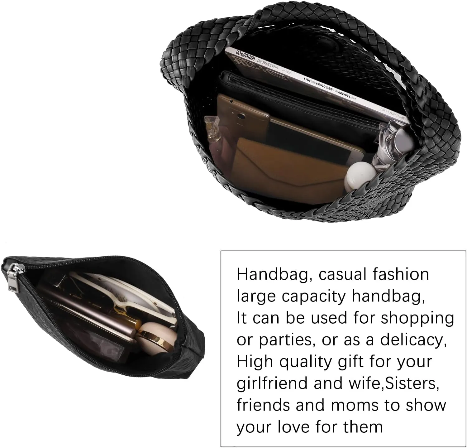 Woven Tote Bag For Women,Vegan Leather Hand Woven Handbags And Purse,Shoulder Bag Top-Handle Bag All-Match Underarm Bag