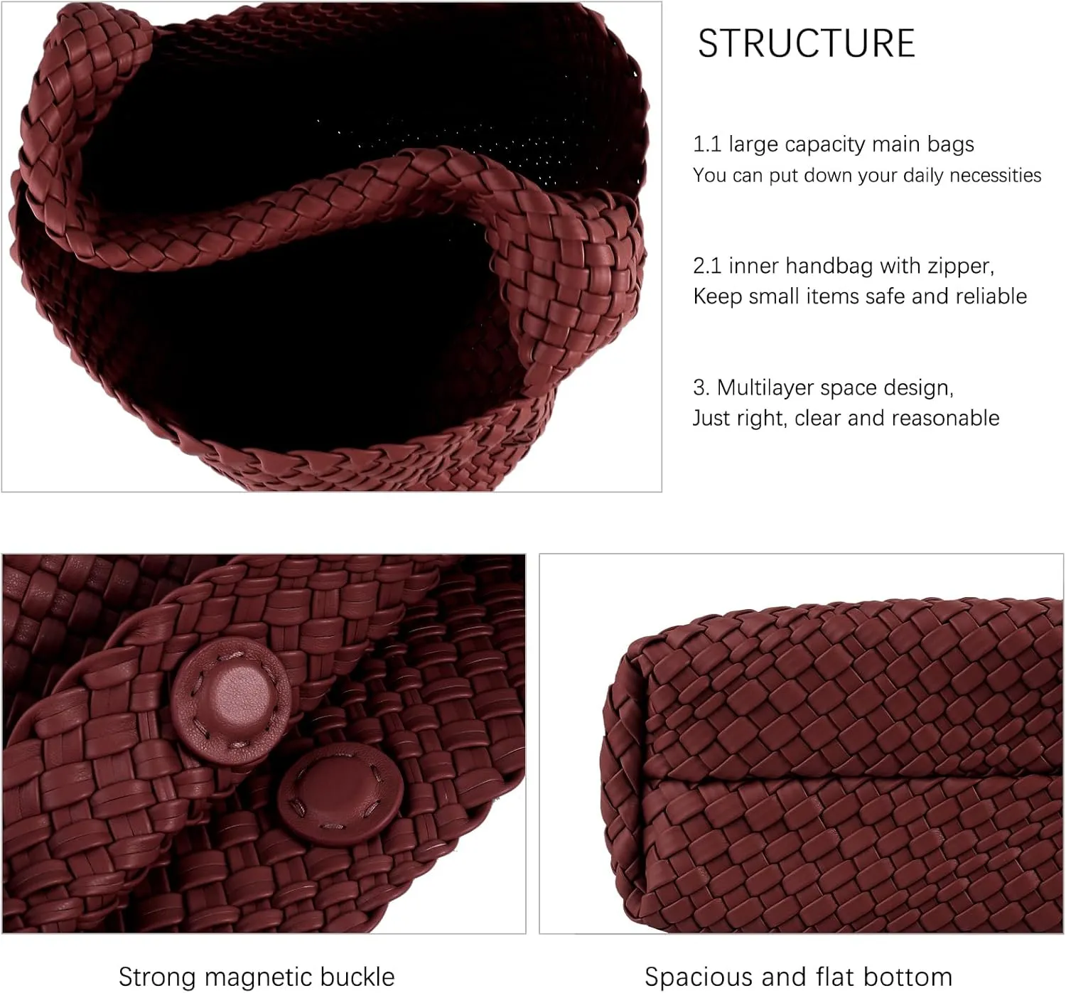 Woven Tote Bag For Women,Vegan Leather Hand Woven Handbags And Purse,Shoulder Bag Top-Handle Bag All-Match Underarm Bag