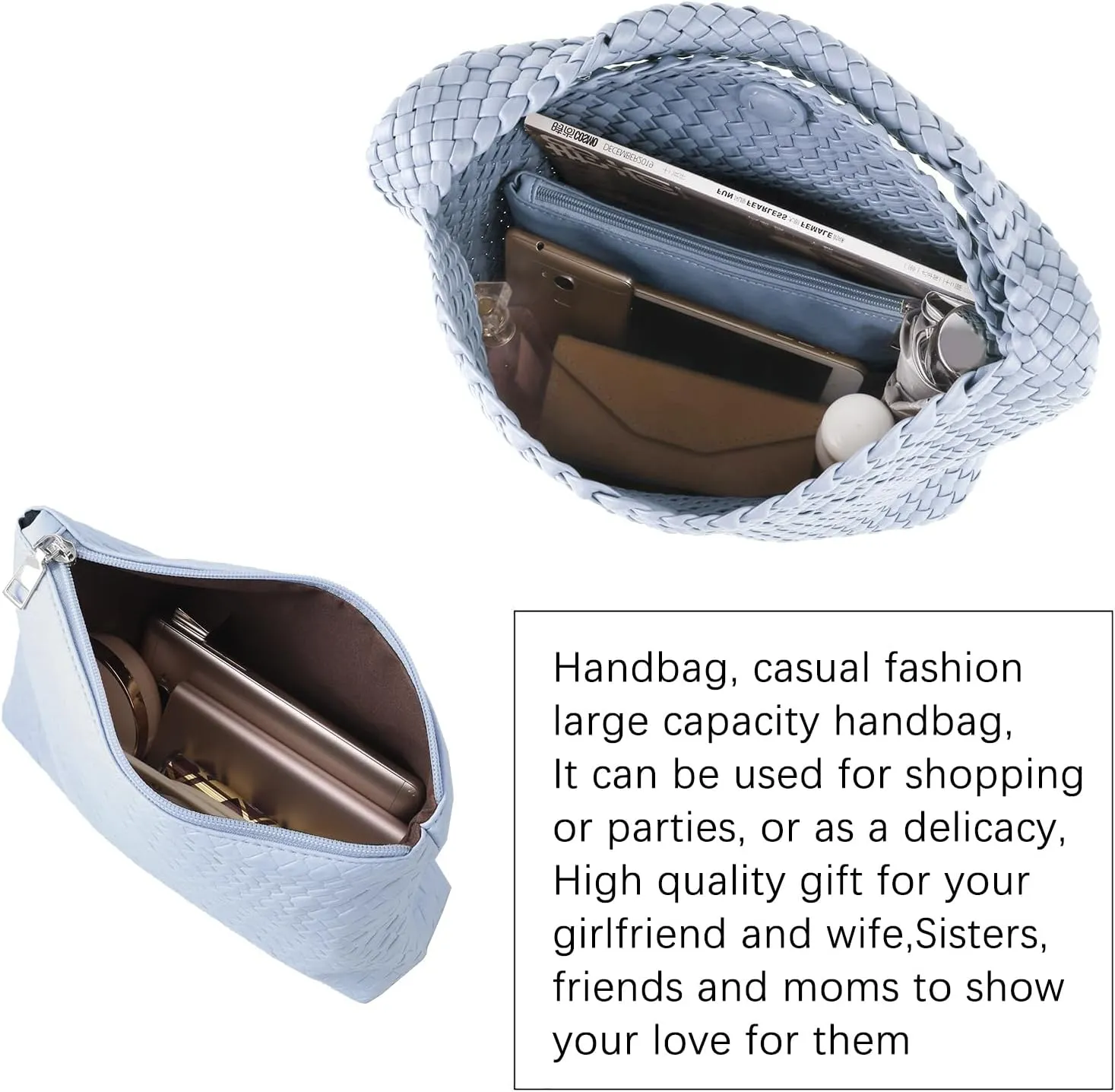 Woven Tote Bag For Women,Vegan Leather Hand Woven Handbags And Purse,Shoulder Bag Top-Handle Bag All-Match Underarm Bag