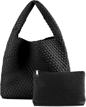 Woven Tote Bag For Women,Vegan Leather Hand Woven Handbags And Purse,Shoulder Bag Top-Handle Bag All-Match Underarm Bag