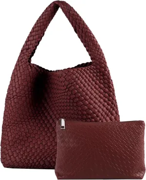 Woven Tote Bag For Women,Vegan Leather Hand Woven Handbags And Purse,Shoulder Bag Top-Handle Bag All-Match Underarm Bag