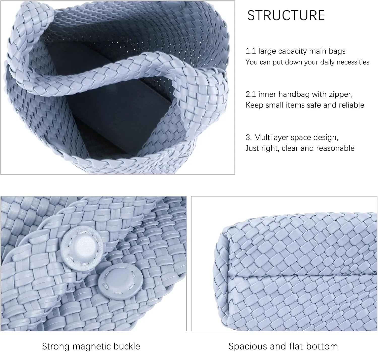 Woven Tote Bag For Women,Vegan Leather Hand Woven Handbags And Purse,Shoulder Bag Top-Handle Bag All-Match Underarm Bag